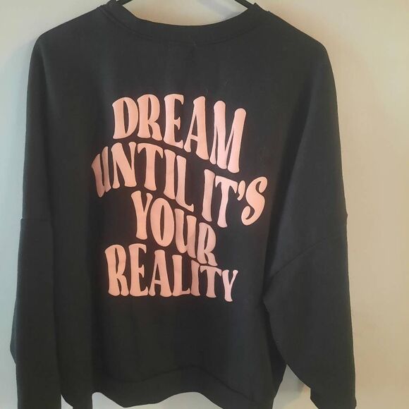 Boxy Crewneck Sweatshirt Black & Pink XL - Picture 3 of 5